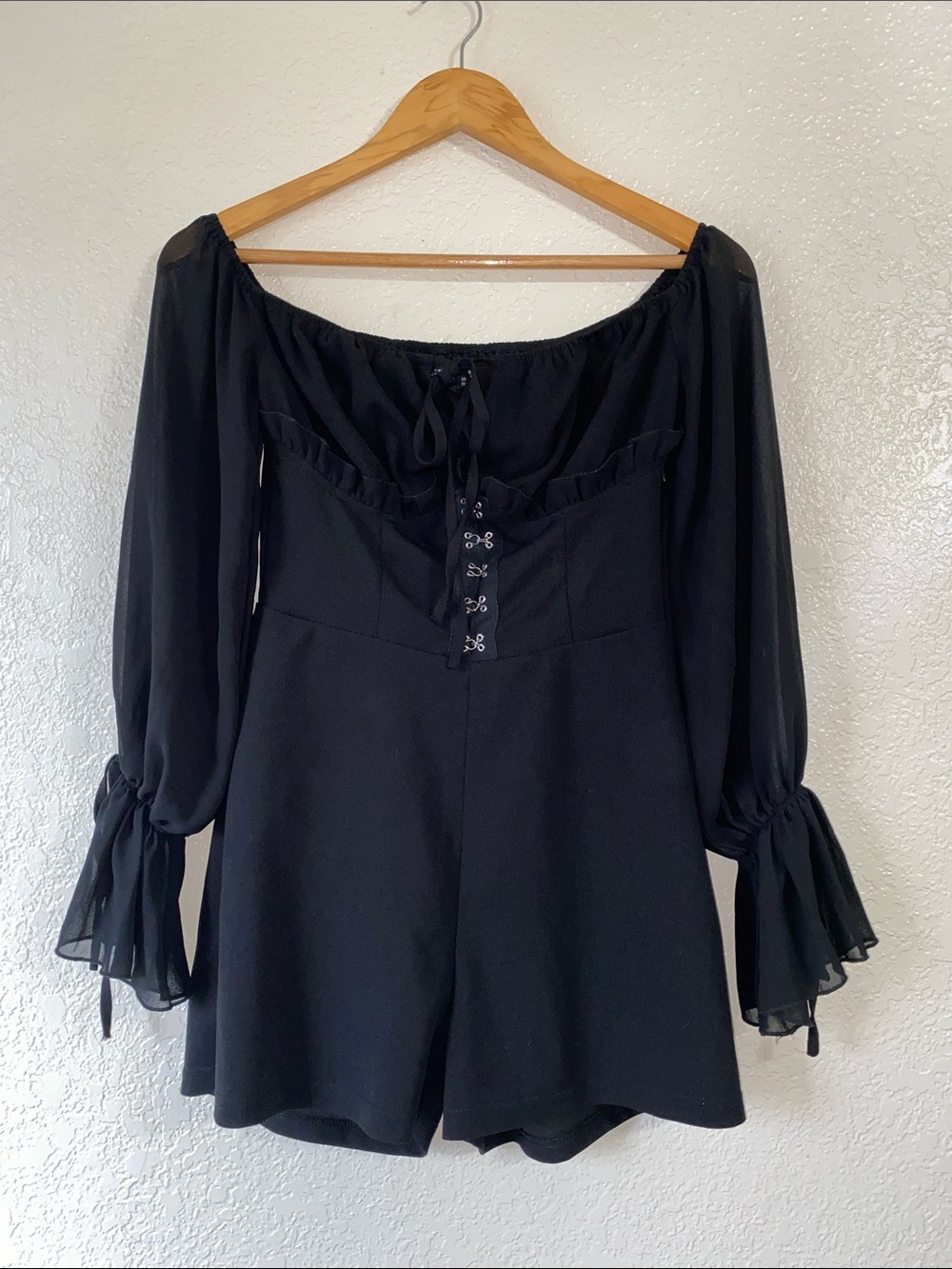 PrettyLittleThing Black offf the shoulder romper
